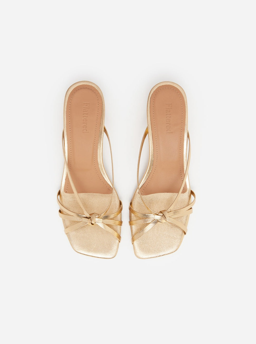 Flattered Eunisa Leather Gold Strappy Kitten Heel