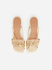 Flattered Eunisa Leather Gold Strappy Kitten Heel