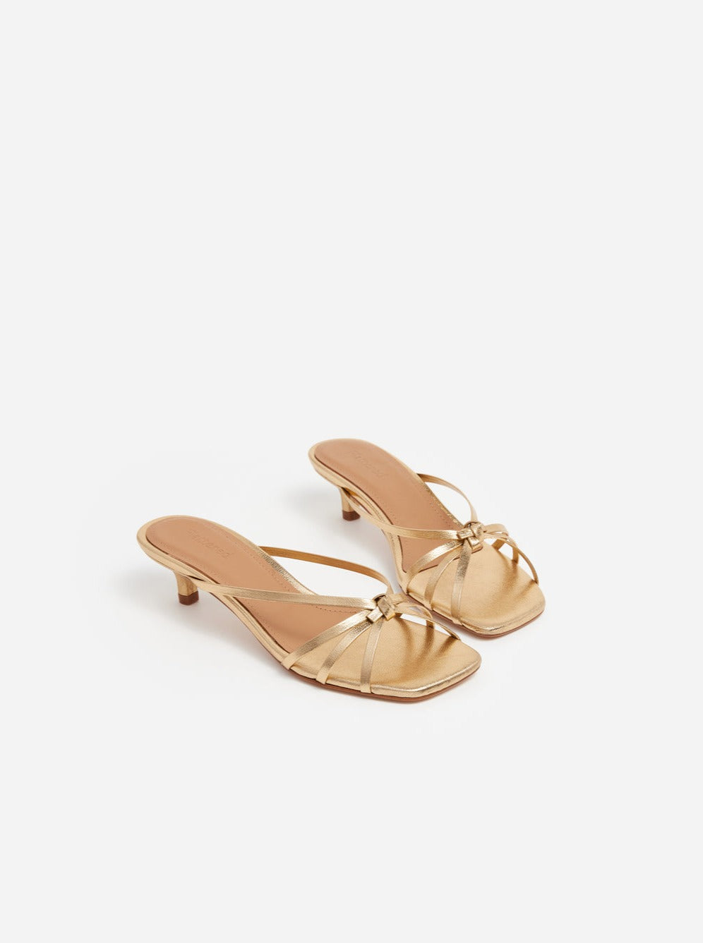 Flattered Eunisa Leather Gold Strappy Kitten Heel