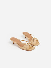 Flattered Eunisa Leather Gold Strappy Kitten Heel