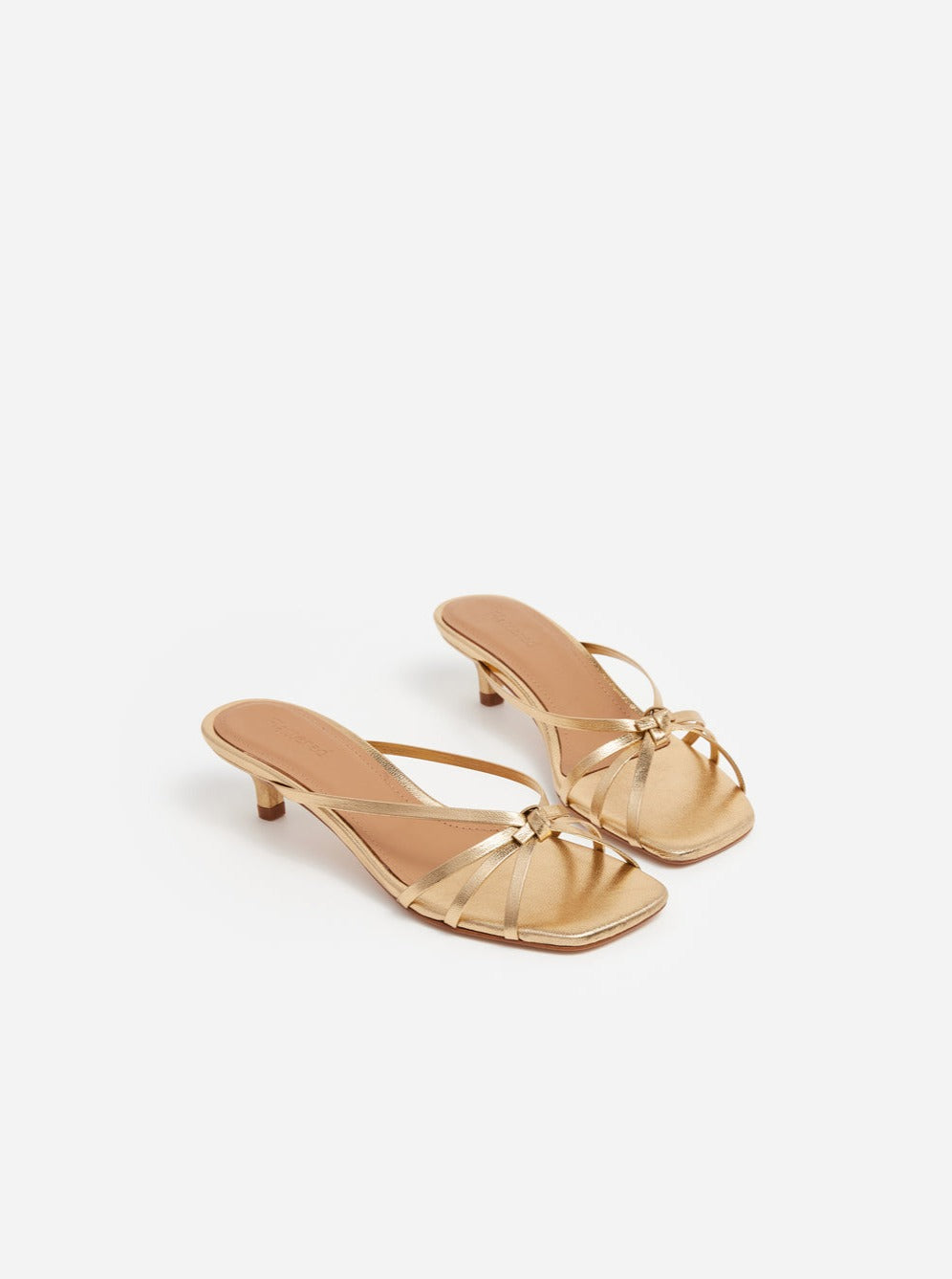 Flattered Eunisa Leather Gold Strappy Kitten Heel