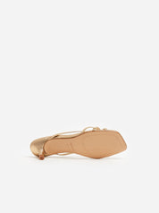 Flattered Eunisa Leather Gold Strappy Kitten Heel