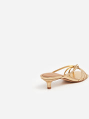 Flattered Eunisa Leather Gold Strappy Kitten Heel