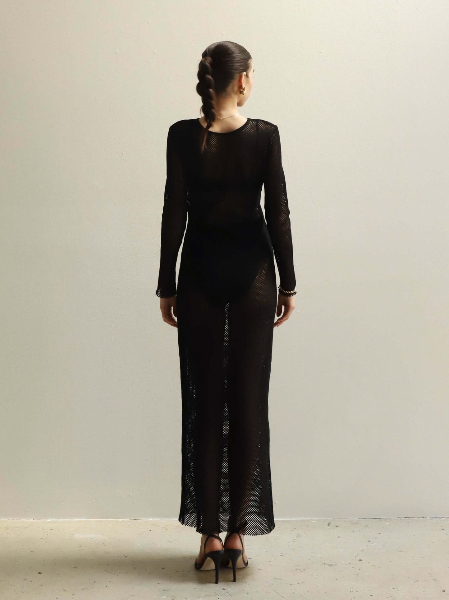 St. Agni Black Mesh Long Sleeve Dress