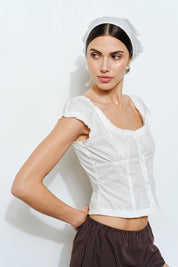 White Ingrid Ruffle Cotton Top & Head Scarf