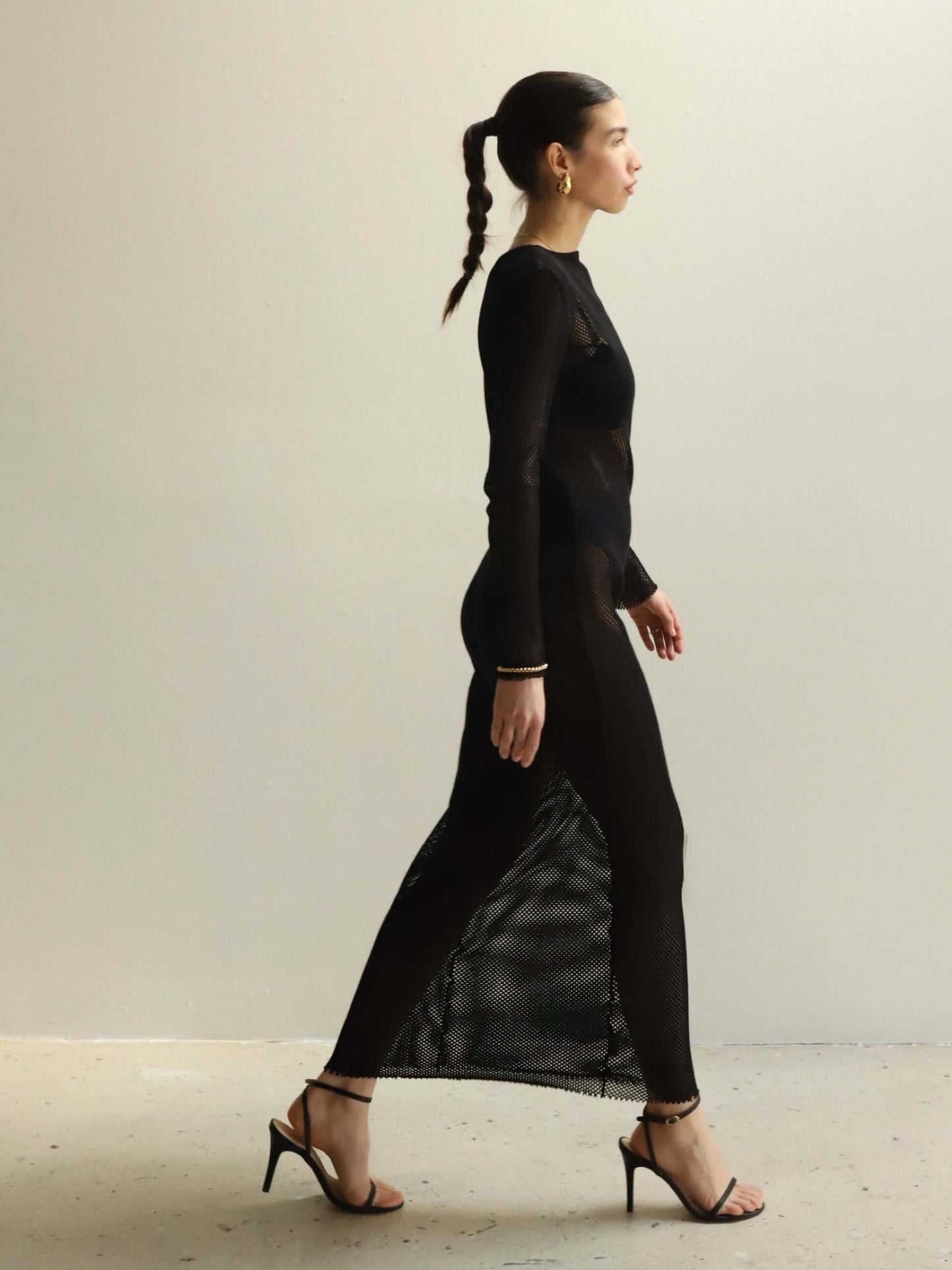 St. Agni Black Mesh Long Sleeve Dress