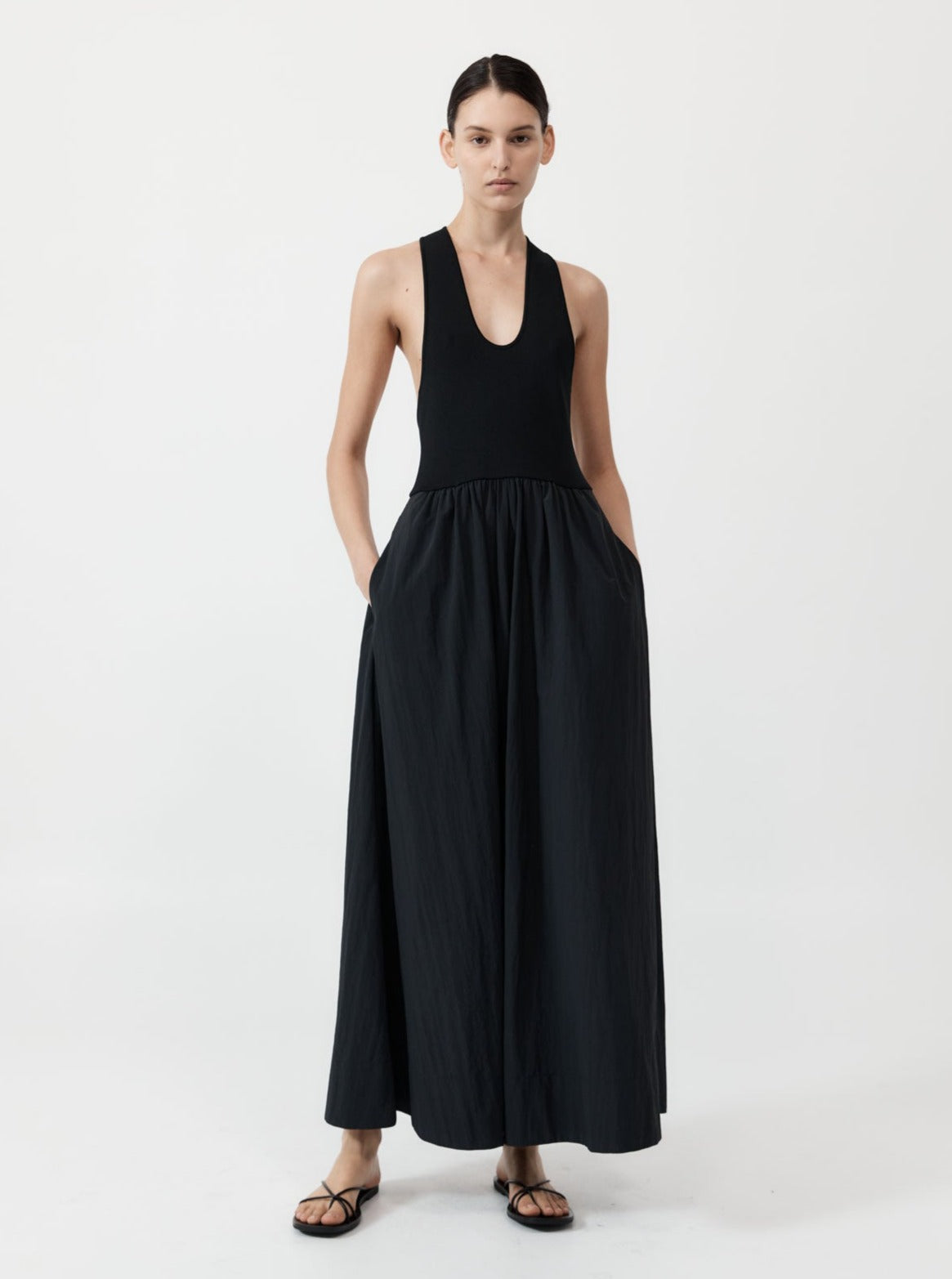 St. Agni Black Plunge Neck Dress