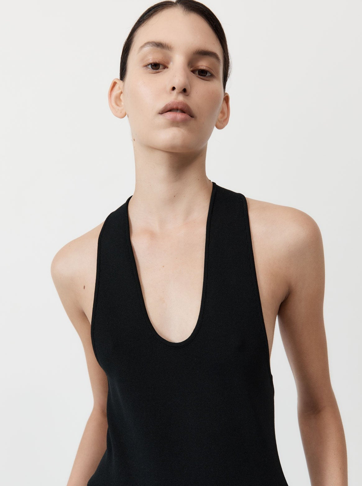 St. Agni Black Plunge Neck Dress
