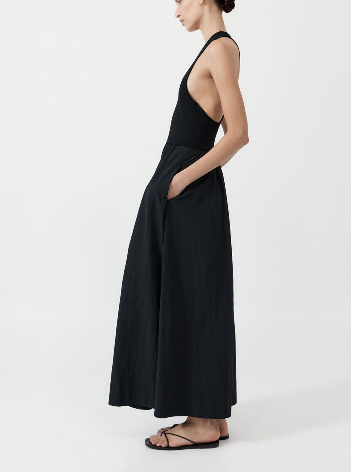 St. Agni Black Plunge Neck Dress