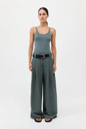 St. Agni Wide Leg Pleat Pants - Balsam Green