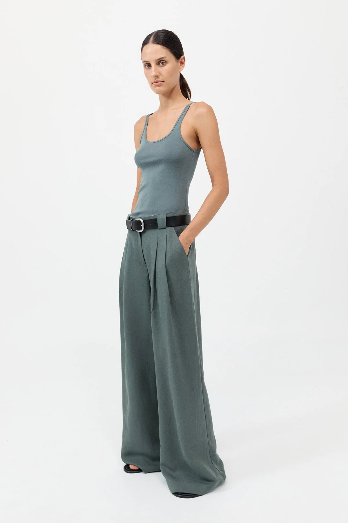 St. Agni Wide Leg Pleat Pants - Balsam Green – Dear Society