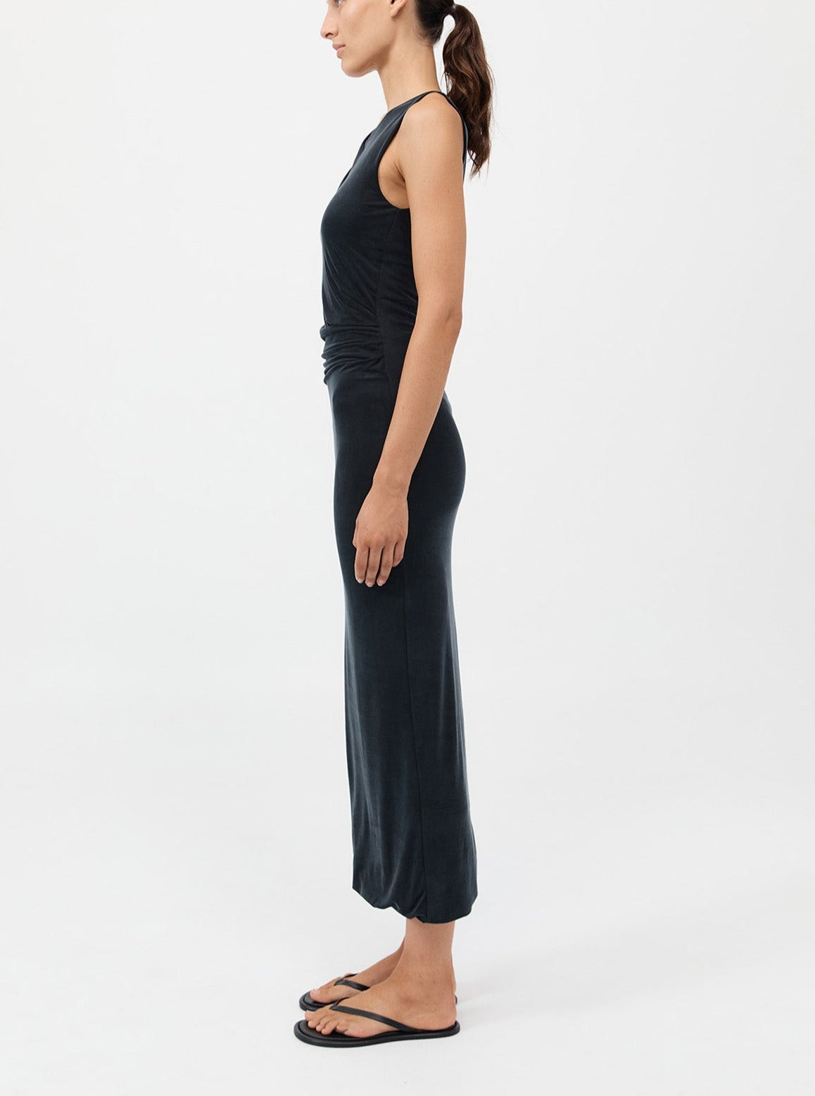St. Agni Black Cupro Jersey Drape Dress