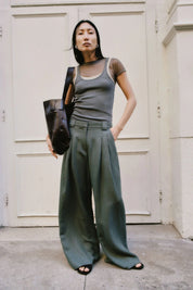 St. Agni Wide Leg Pleat Pants - Balsam Green