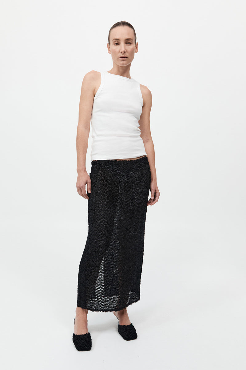 St. Agni Black Feathered Silk Skirt