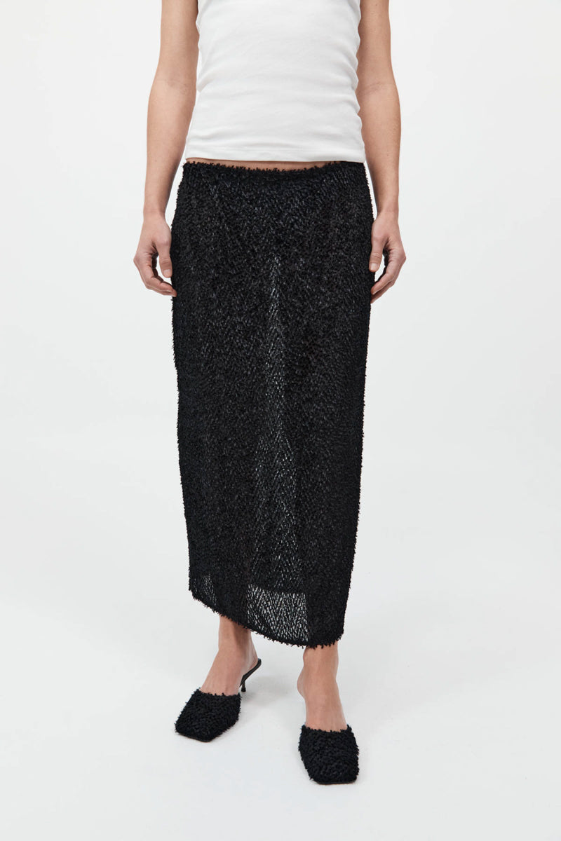St. Agni Black Feathered Silk Skirt
