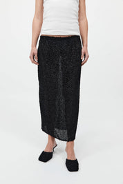 St. Agni Black Feathered Silk Skirt