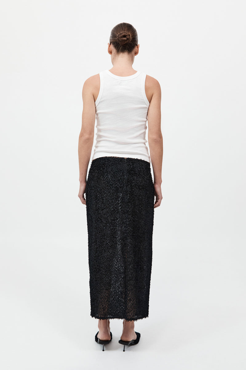 St. Agni Black Feathered Silk Skirt