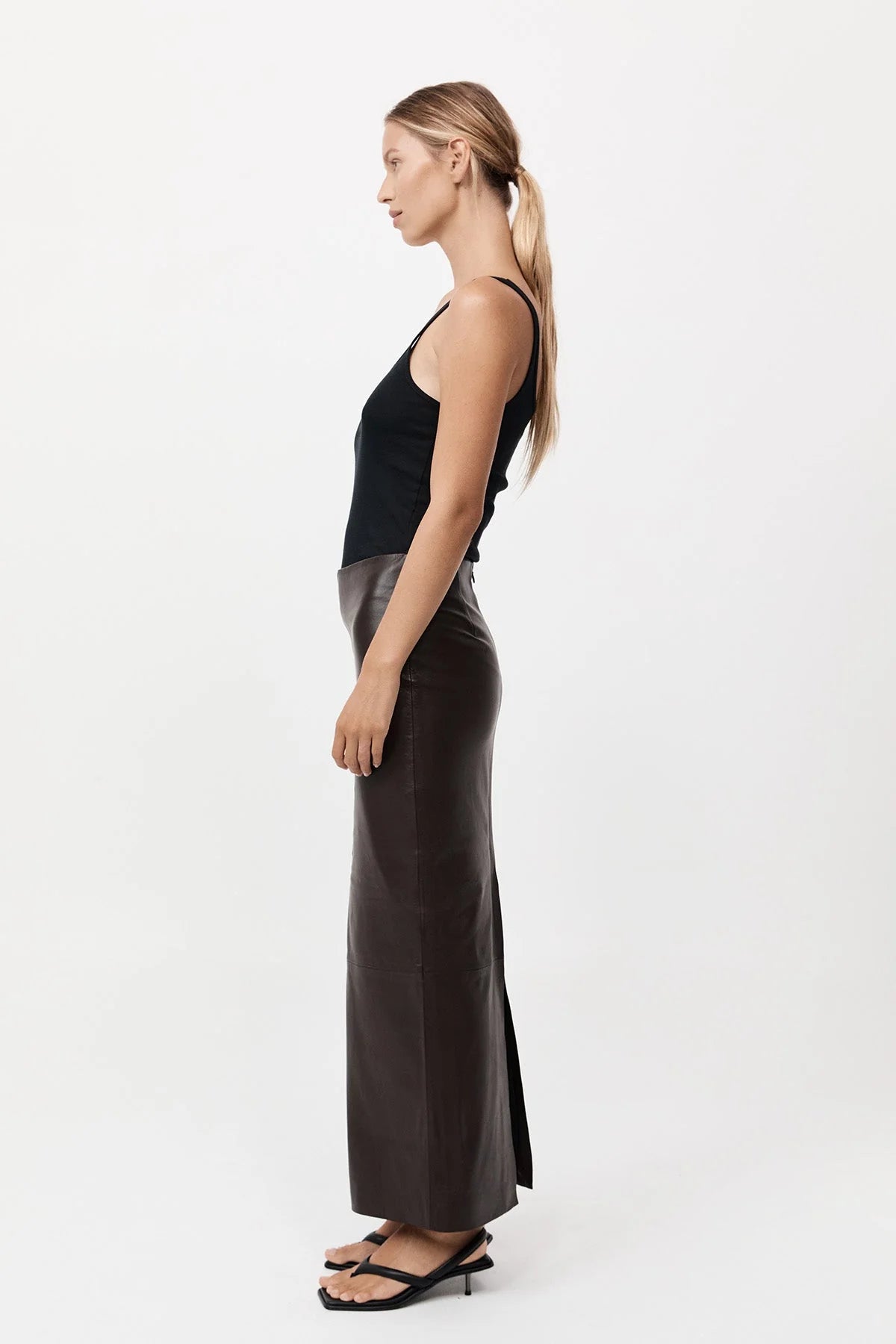 St. Agni Chocolate Leather Column Skirt