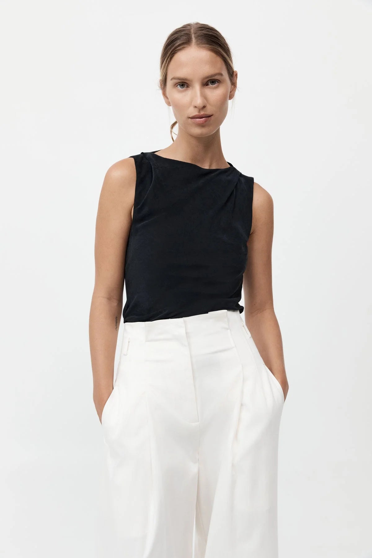 St. Agni Black Draped Cowl Top