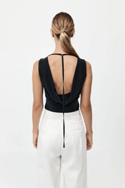 St. Agni Black Draped Cowl Top