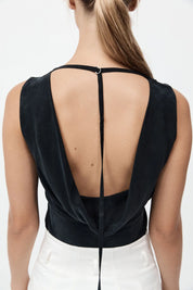 St. Agni Black Draped Cowl Top