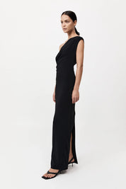 St. Agni Black Asymmetric Off Shoulder Dress