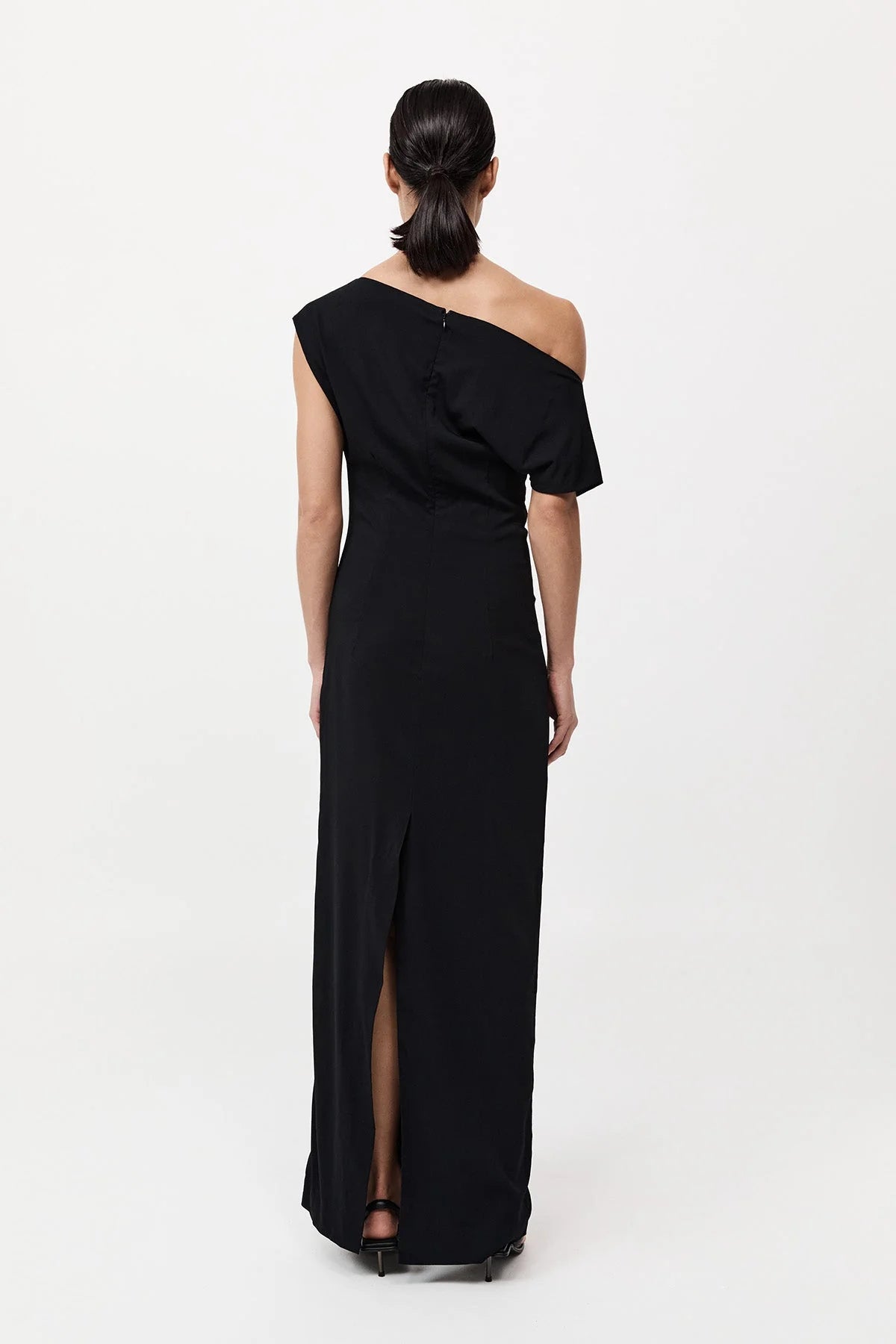 St. Agni Black Asymmetric Off Shoulder Dress