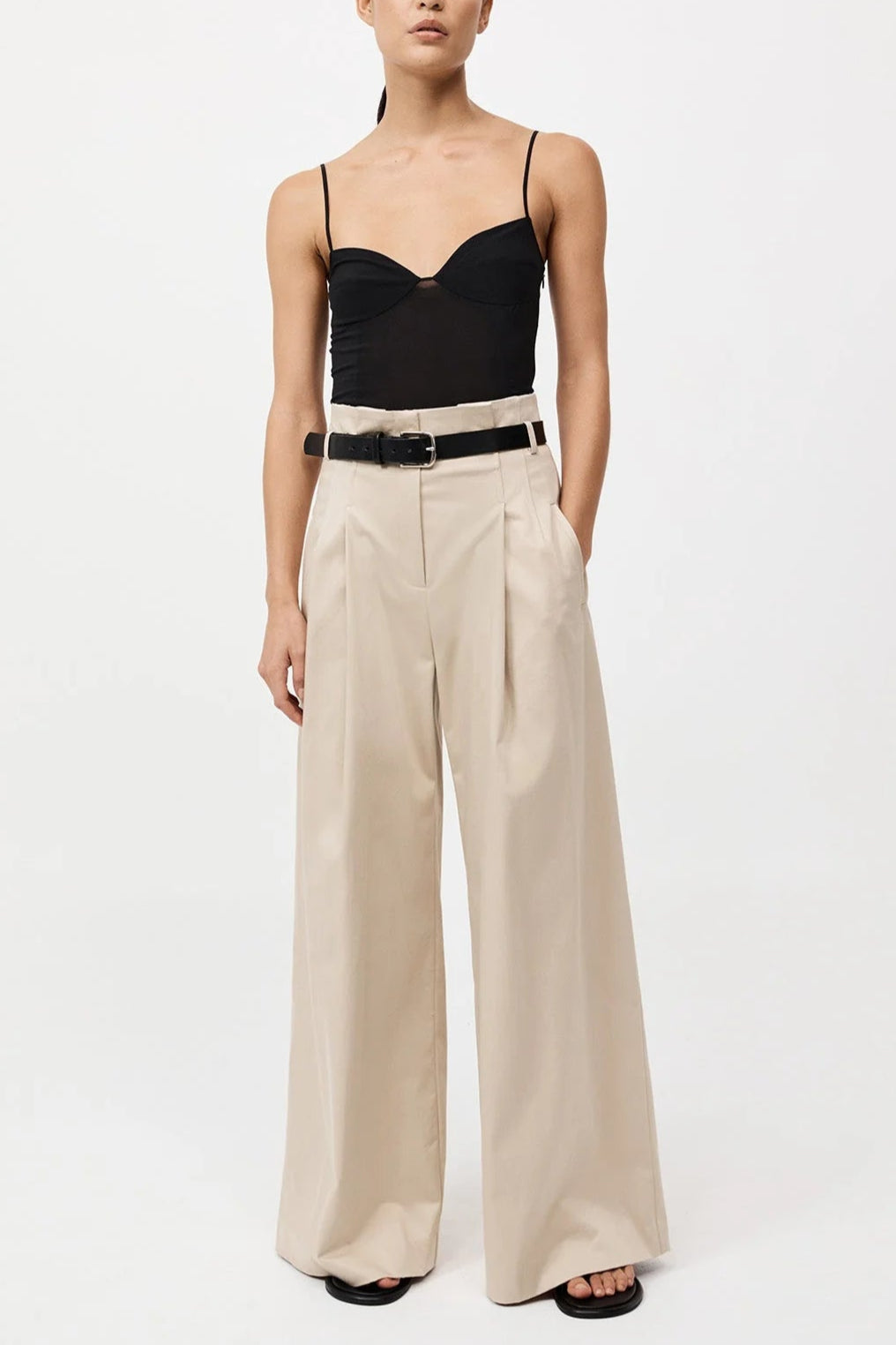 St. Agni Champagne Cotton Paperbag Waist Trousers