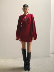 Raspberry Balloon Sleeve Mini Dress