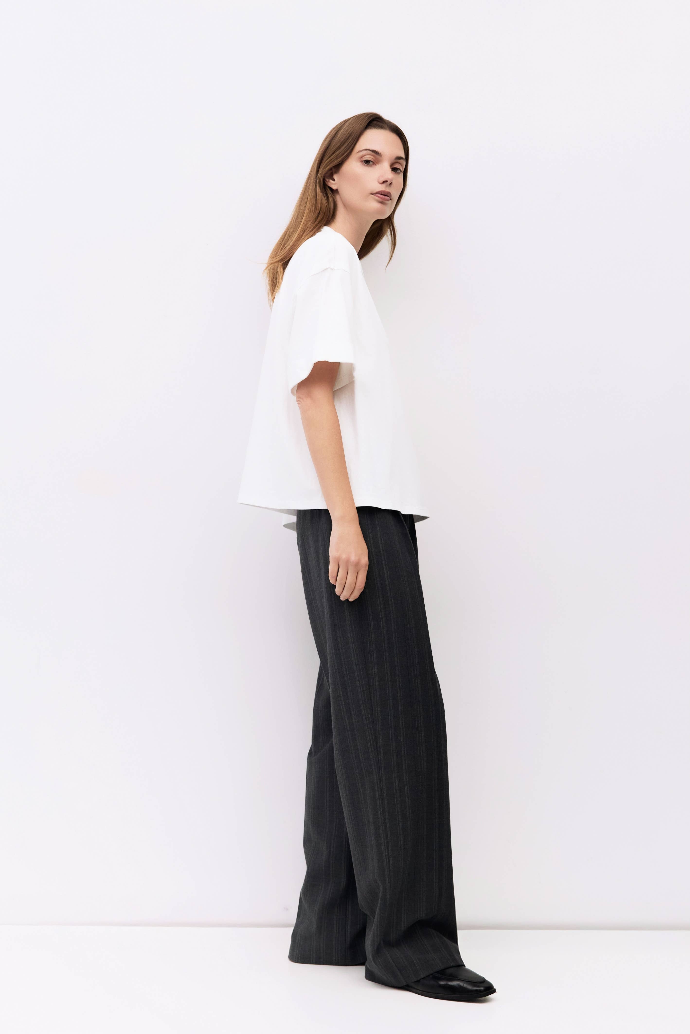 White Short Sleeve Cuffed Sleeve T-Shirt