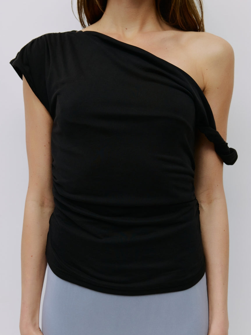 Black Twist Strap Jersey Knit Top