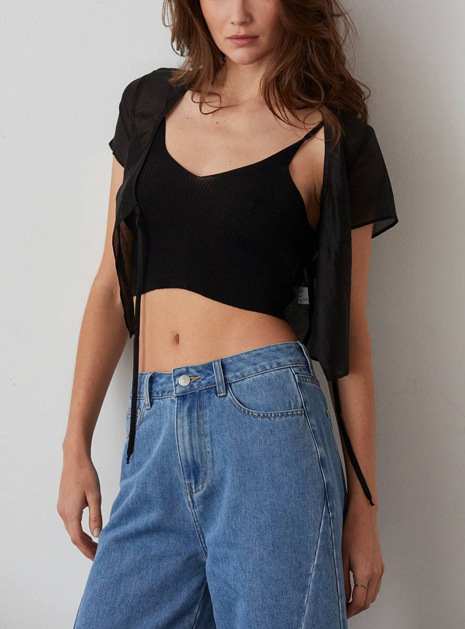 Black Cropped Ribbed Tank