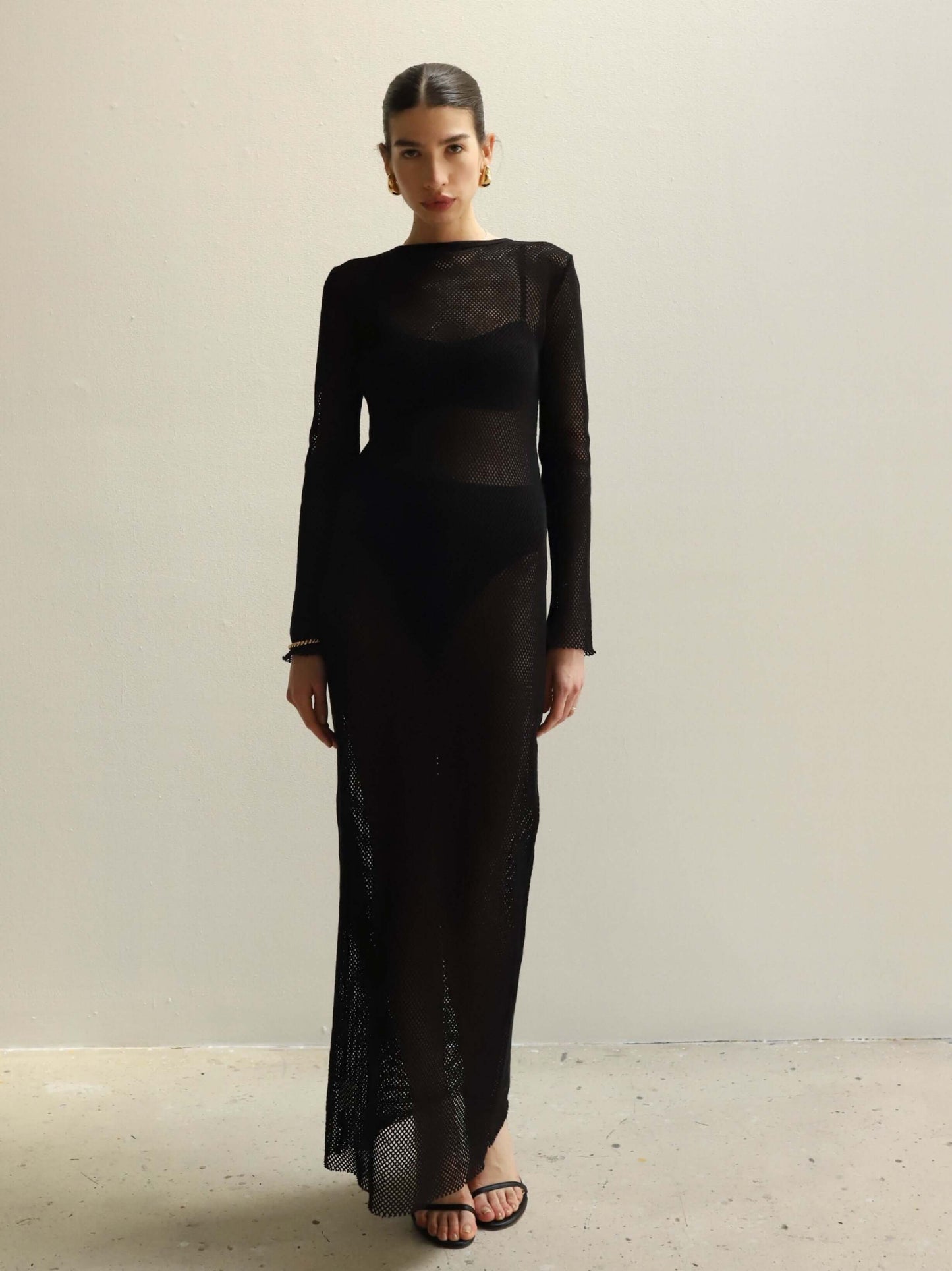 St. Agni Black Mesh Long Sleeve Dress