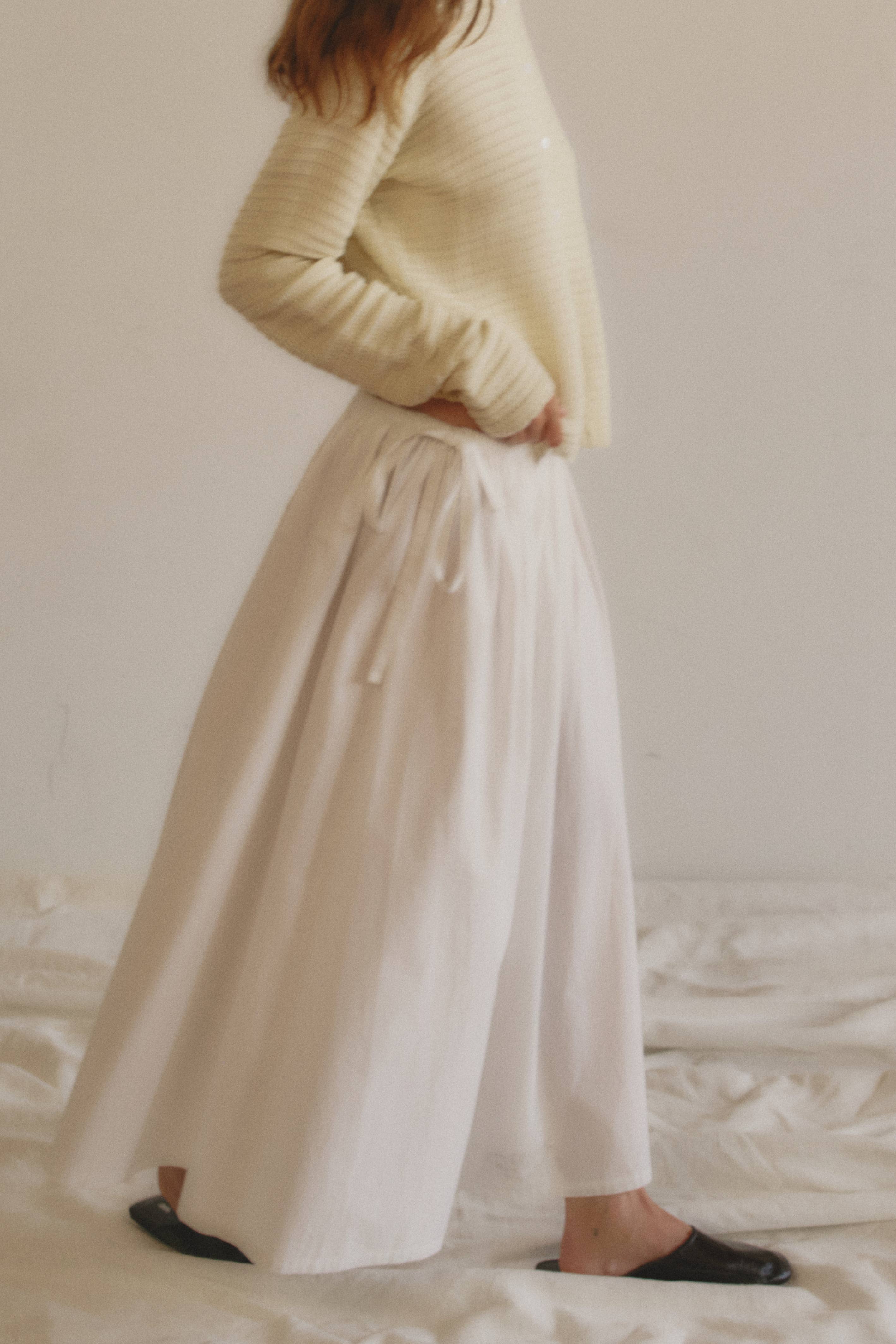 White Kiana Side Tie Midi Skirt