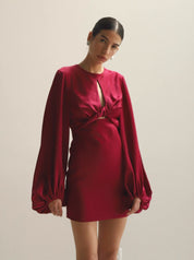 Raspberry Balloon Sleeve Mini Dress