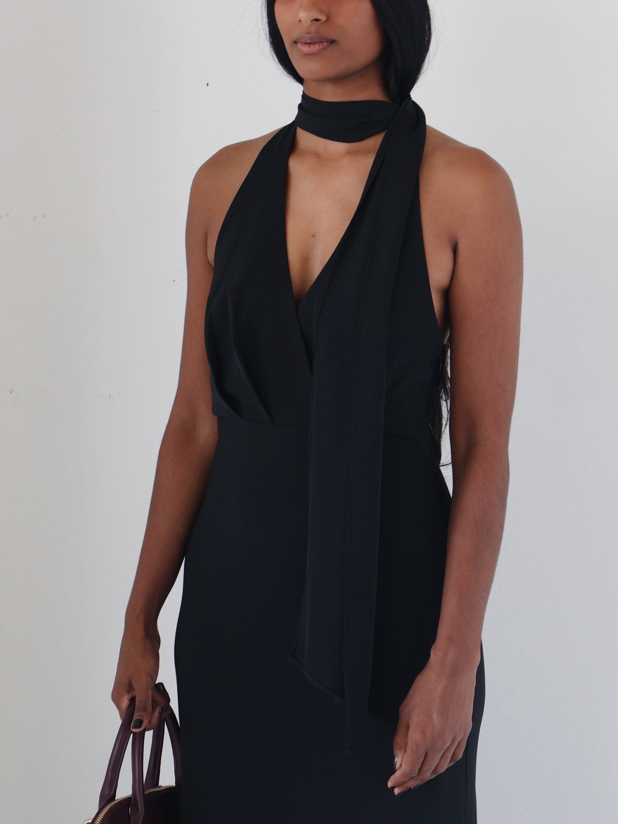 Black Wrap Scarf Hilaire Midi Dress