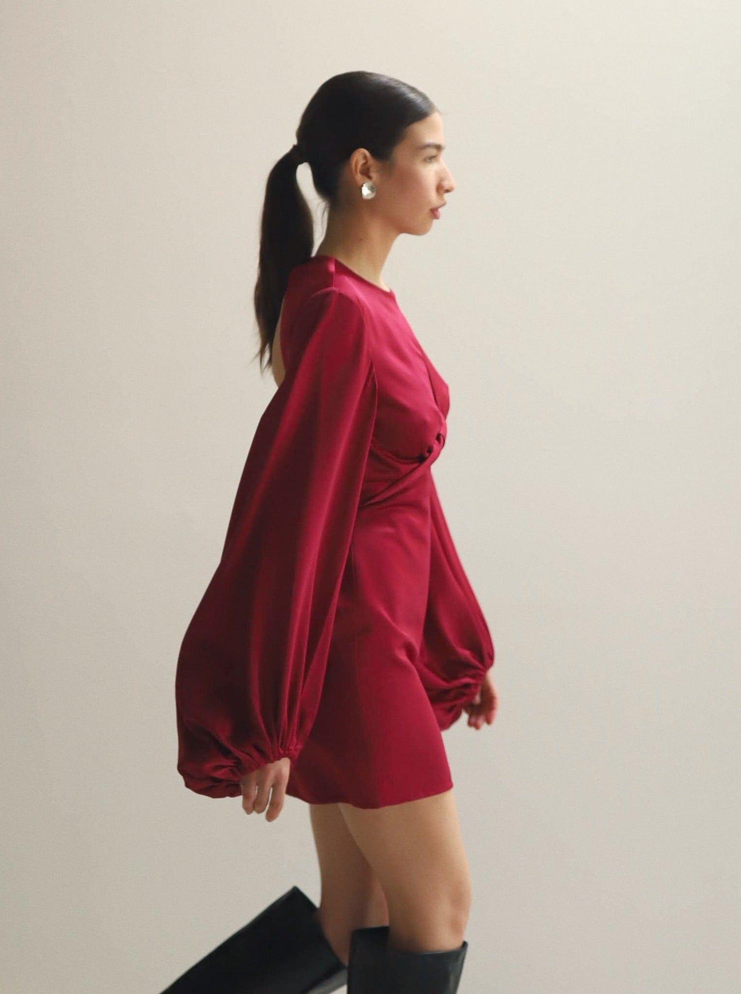 Raspberry Balloon Sleeve Mini Dress