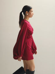 Raspberry Balloon Sleeve Mini Dress