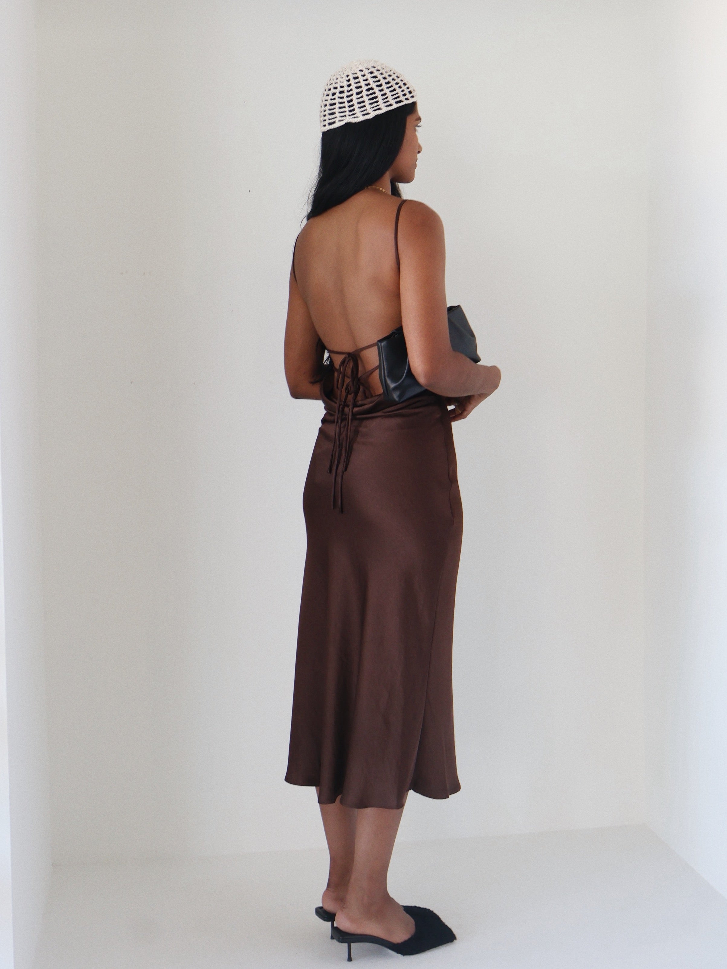 Brown Satin Chrishelle Slip Dress