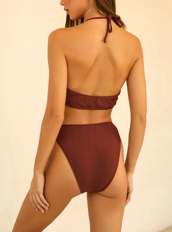Clay Ribbed High Cut Seashore Bikini Bottom