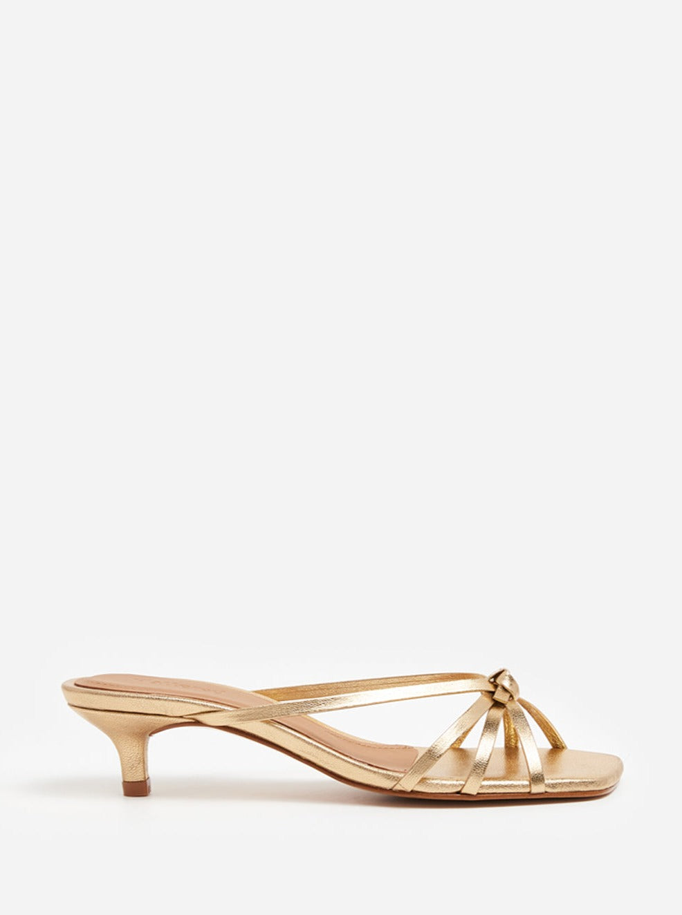 Flattered Eunisa Leather Gold Strappy Kitten Heel