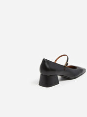 Flattered Black Leather Evan Mary Jane Heel