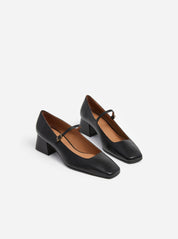 Flattered Black Leather Evan Mary Jane Heel
