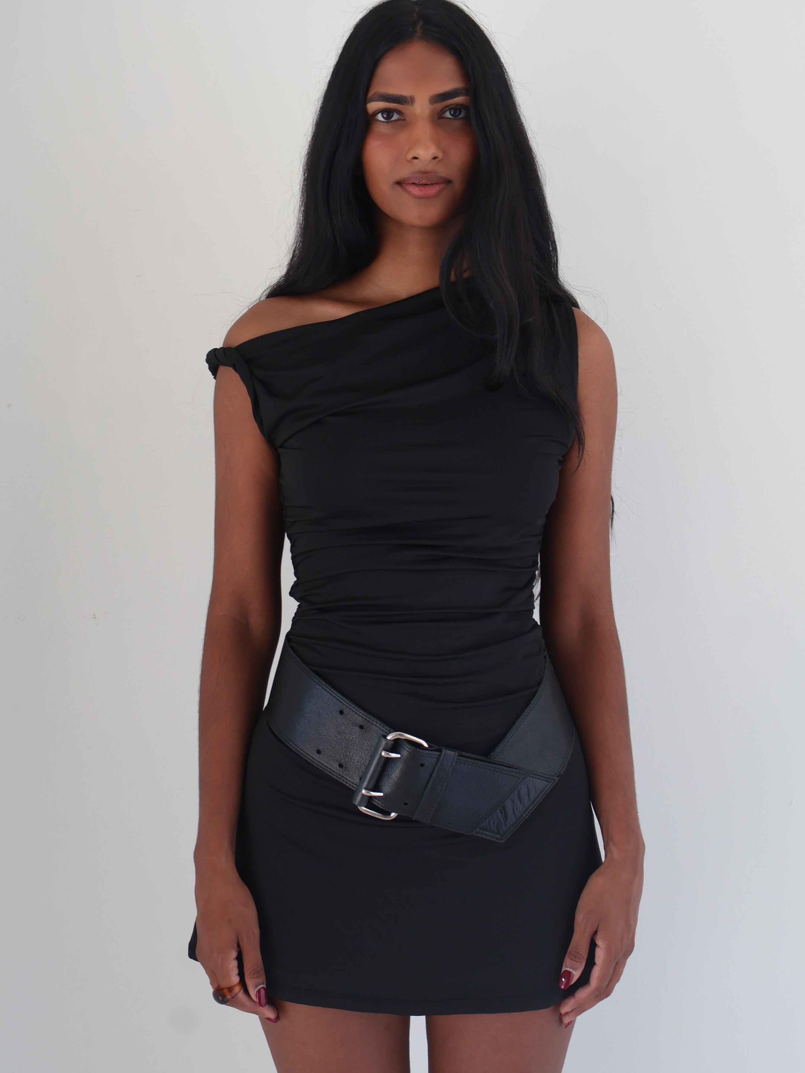 Black Off the Shoulder Mini Dress