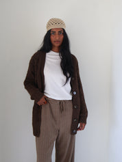 Brown Cable Knit Oversized Cardigan