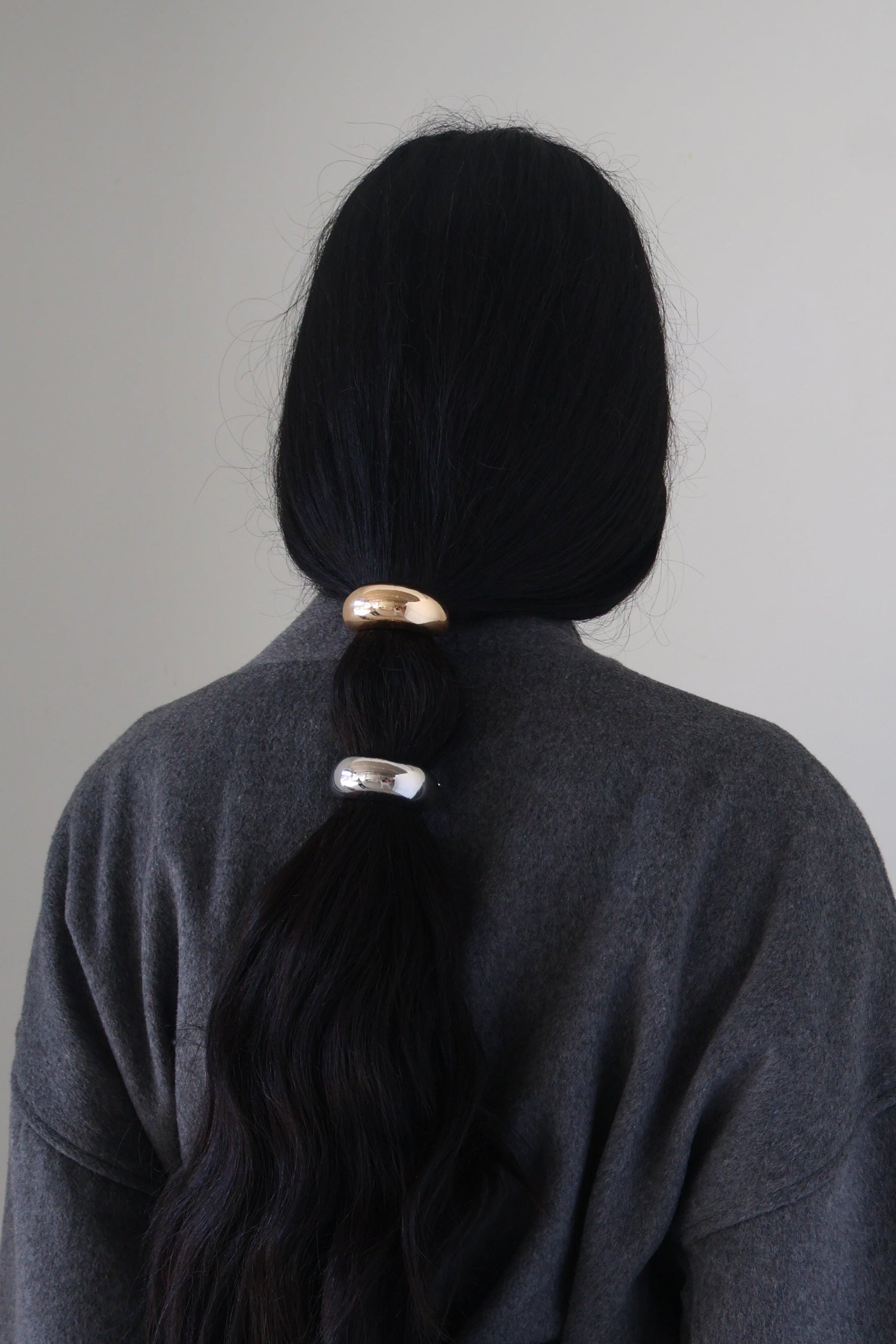 Silver Narrow Crescent Metal Cuff Hair Tie