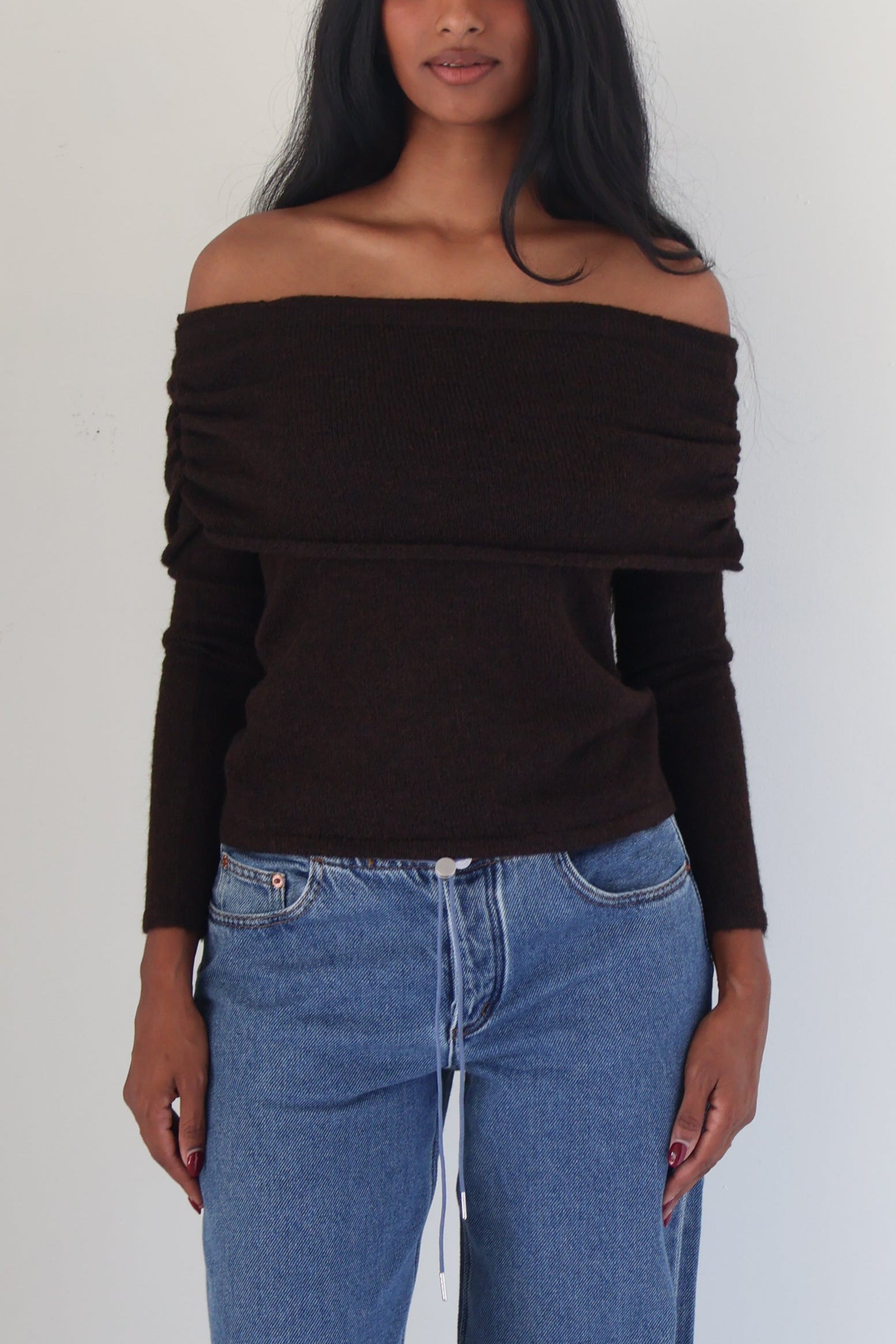 Espresso Off the Shoulder Sweater