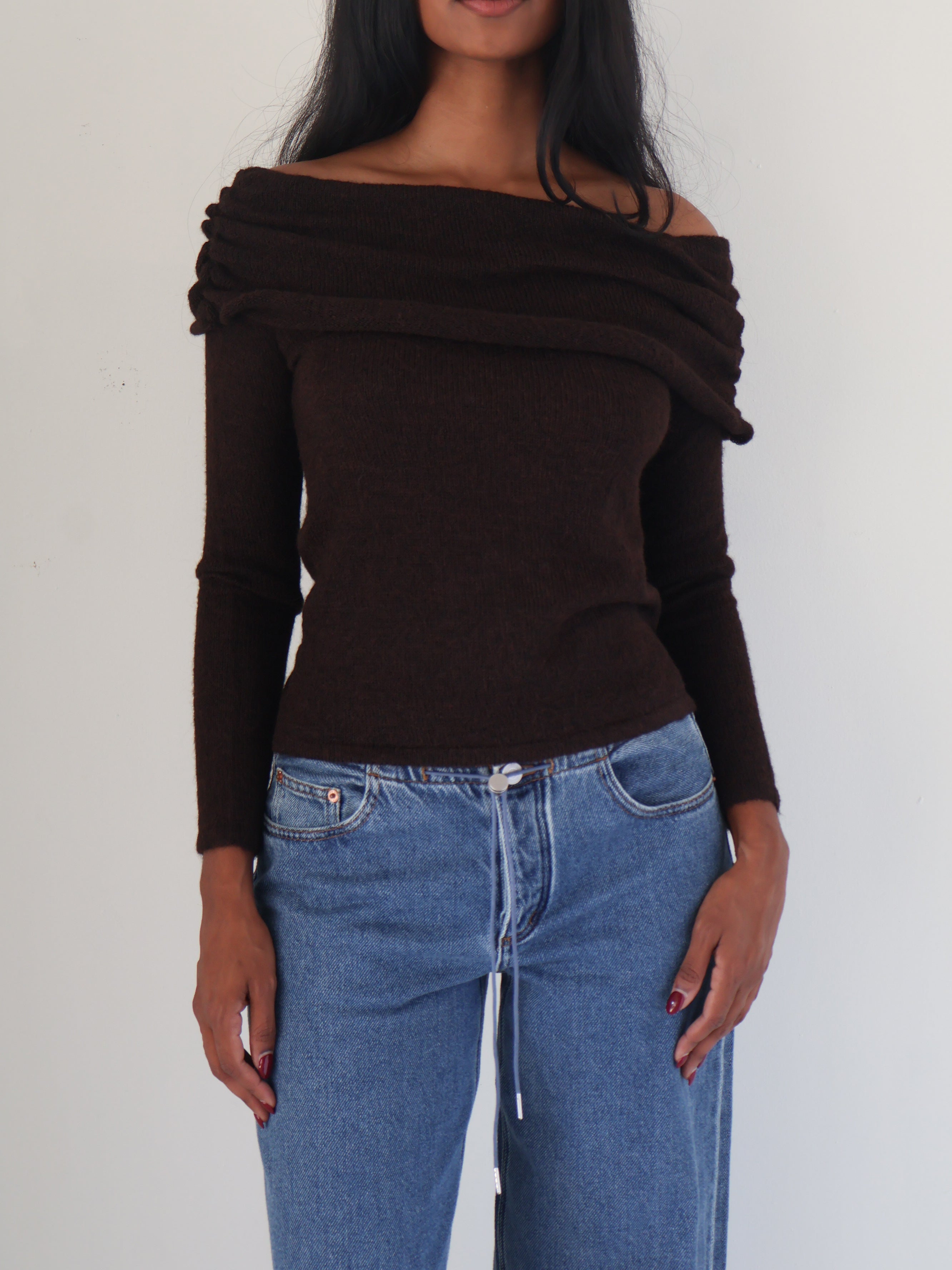 Espresso Off the Shoulder Sweater