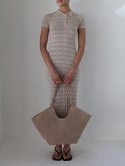 Flattered Dahlia Sand Suede Tote Bag