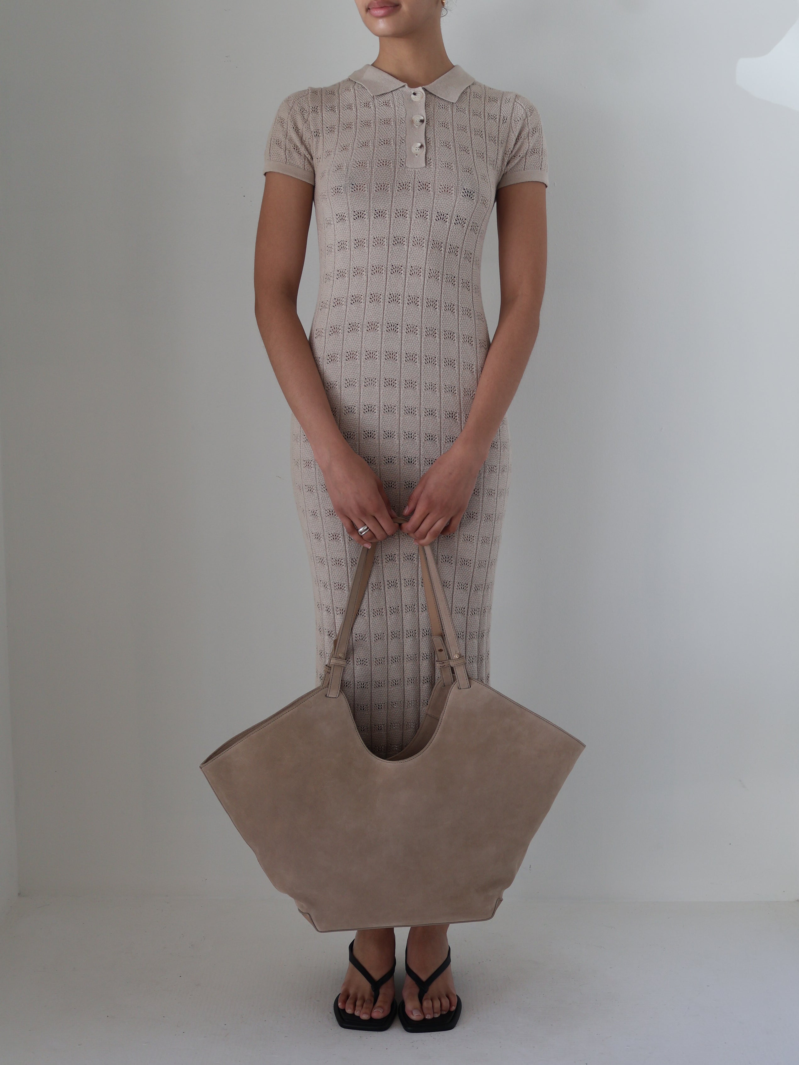 Flattered Dahlia Sand Suede Tote Bag